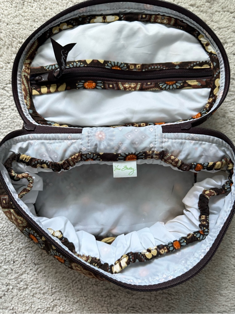 Vera Bradley Brown Quilted Floral Cosmetic Case with Orange Accents - Picture 3 of 4